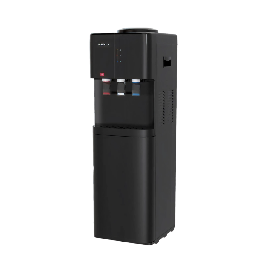 Maxi 2566S-B 3-Faucet Water Dispenser – Hot, Cold & Normal Top Loading Black/Grey Drinking Water System