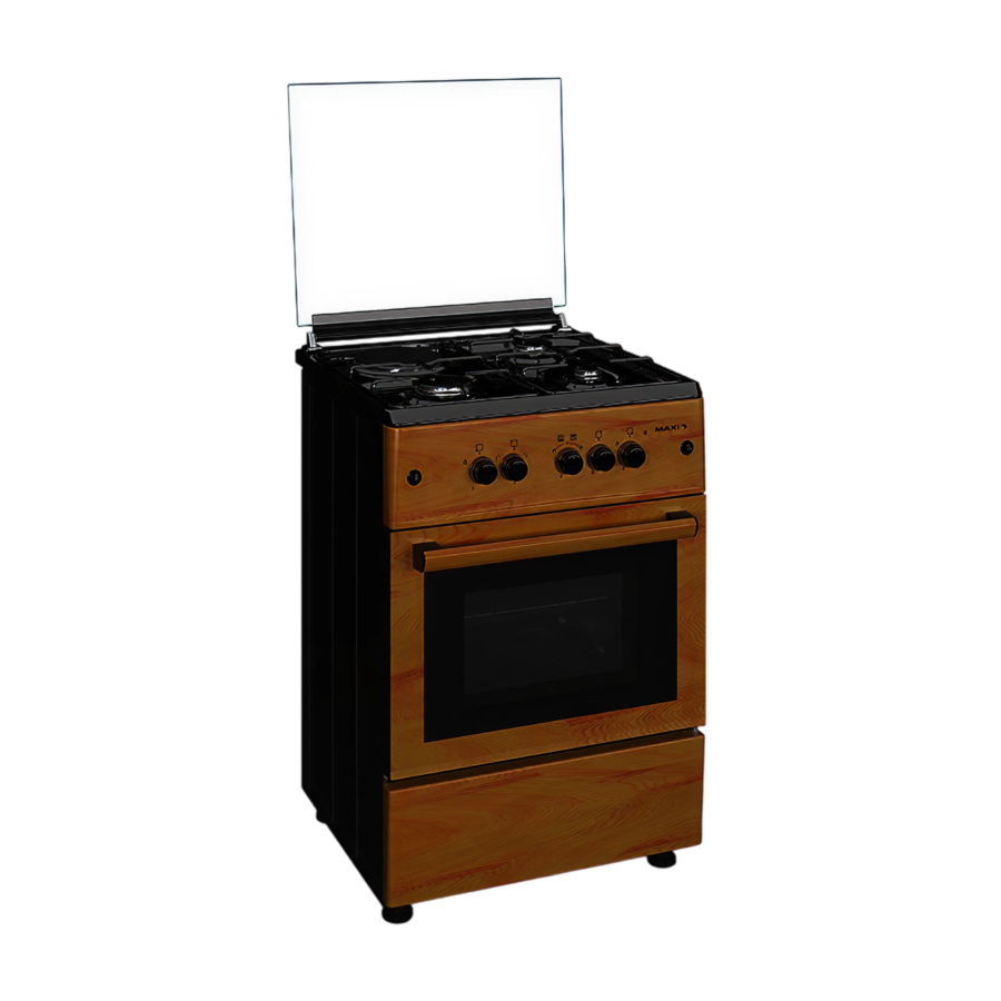 MAXI Auto Ignition Gas Cooker 60*60 Wood Finish (3+1) WOOD, 3 Gas 1 Electric