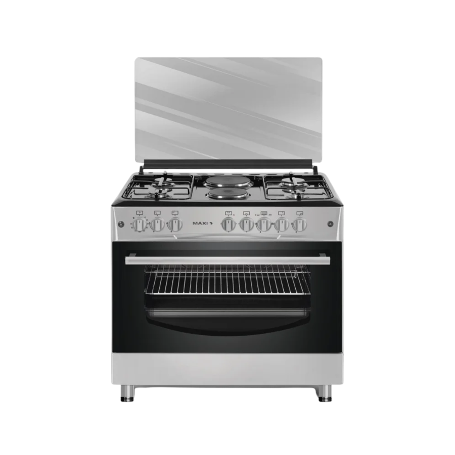 Maxi 60×90cm 6 Burner Gas Cooker (4+2 Layout) – Black & Grey Freestanding Cooker with Oven