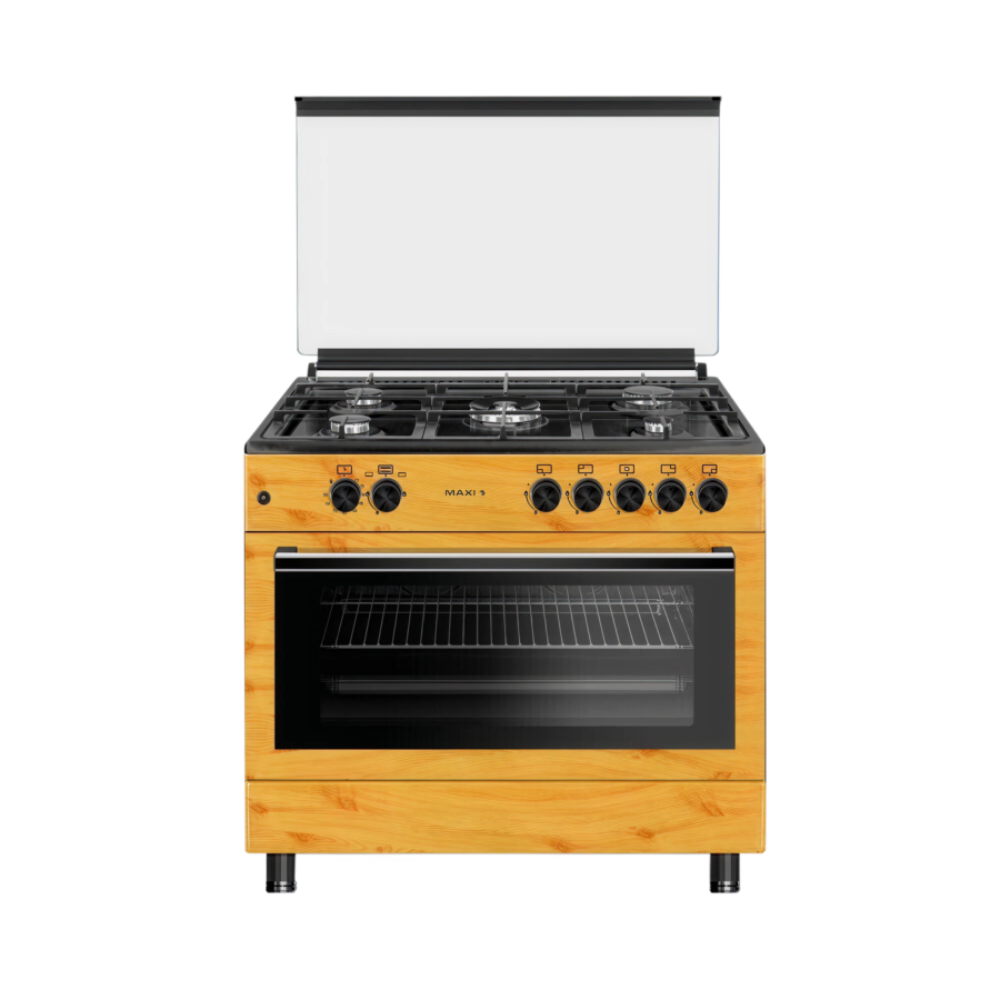 Maxi 60×90cm 5 Burner Gas Cooker – Wood Finish Standing Cooker with Oven & Auto Ignition