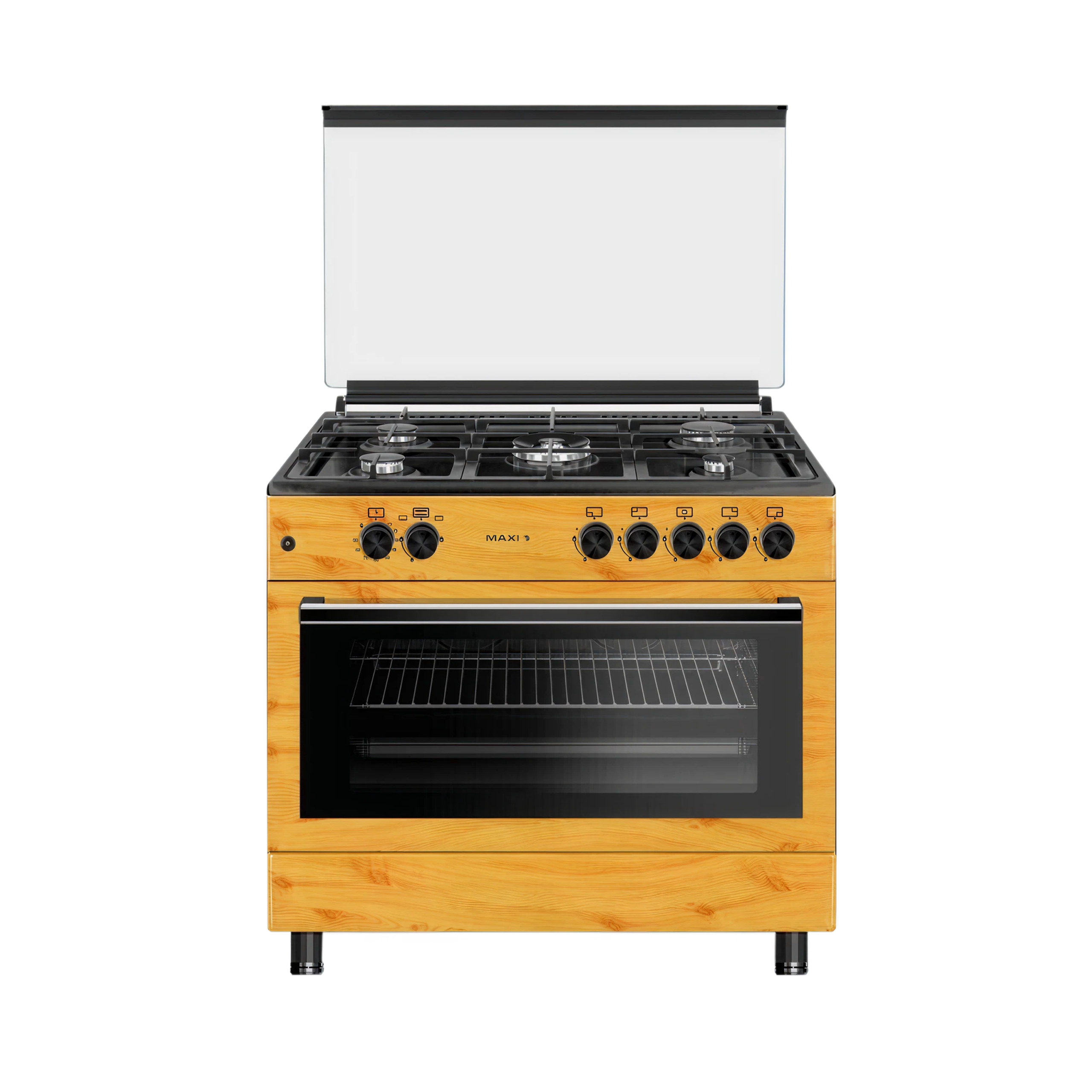 Maxi 60×90cm 5 Burner Gas Cooker – Wood Finish Standing Cooker with Oven & Auto Ignition
