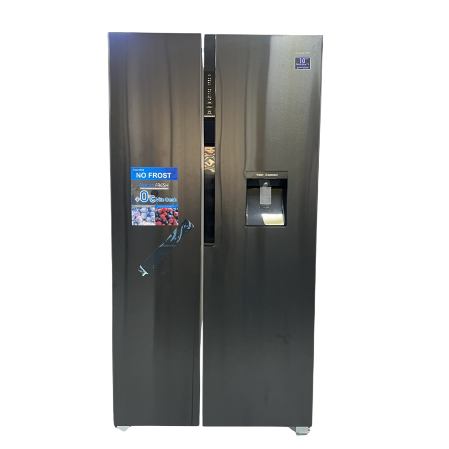 Polystar 620L Side-by-Side Fridge with Water Dispenser – Energy-Saving Inverter, Black PV-SBS775WD-INV