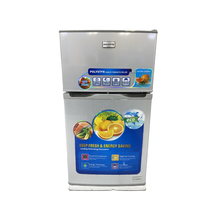 Polystar 85L Double-Door Compact Refrigerator with Freezer – PV-DD202R6SL Silver