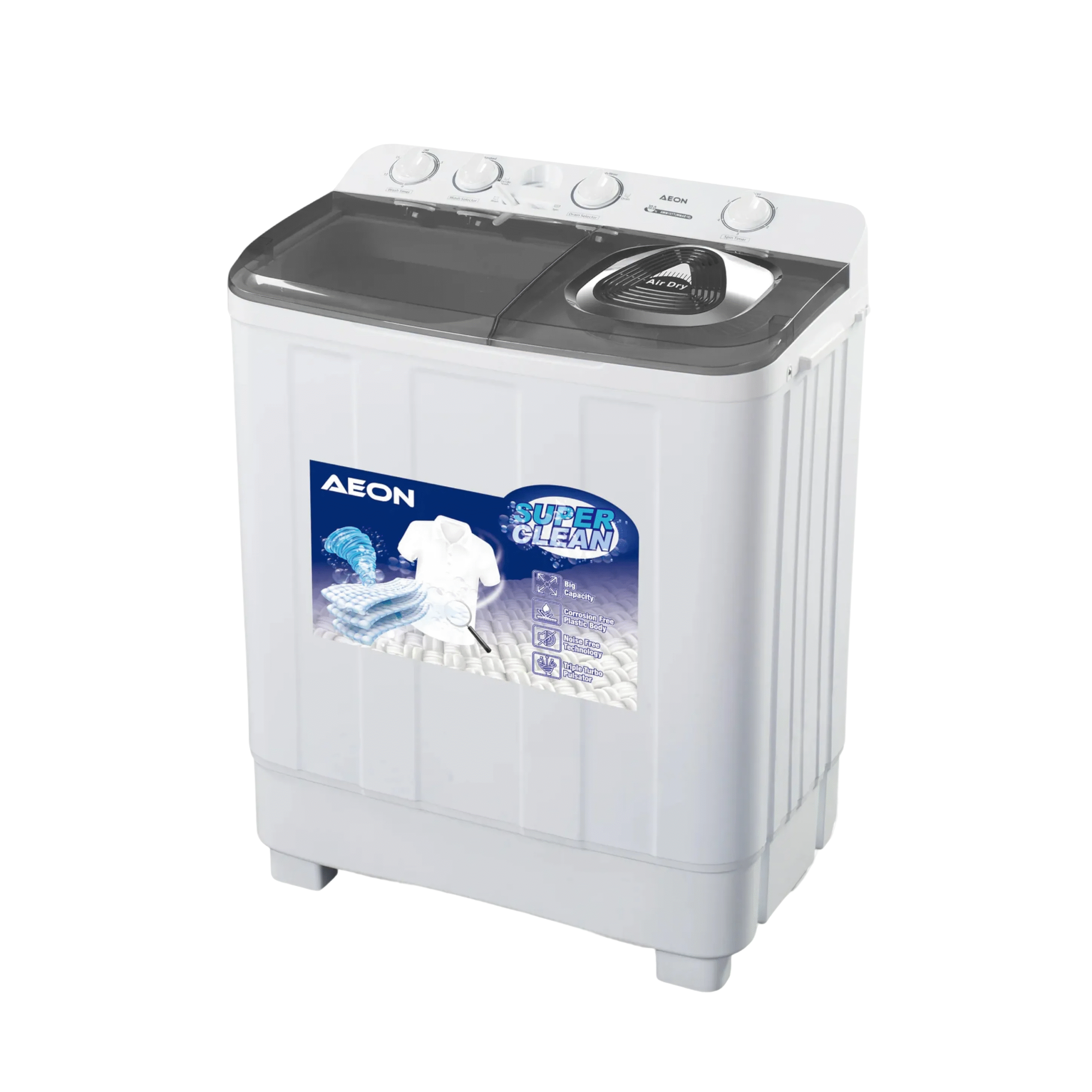 Aeon Twin Tub Washing Machine – 10kg Wash Capacity, 6kg Spin Capacity – Semi-Automatic Top Load