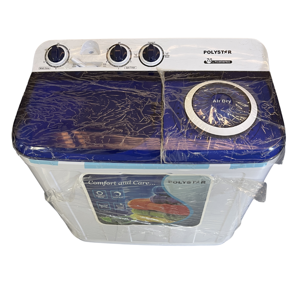 Polystar 7kg Top-Load Twin Tub Manual Washing Machine – Model PV-WDW7KG