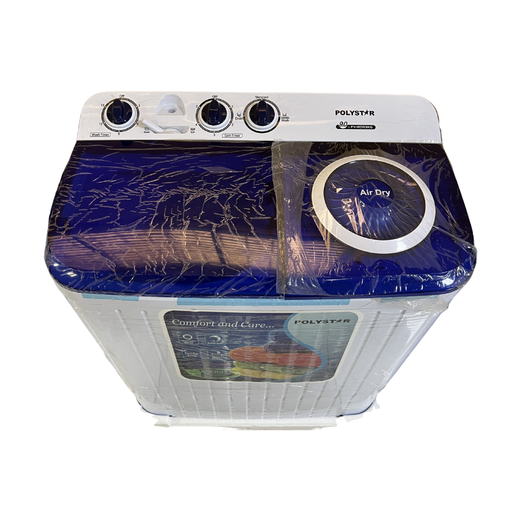 Polystar 9kg Twin Tub Top-Loading Washing Machine with Dual Wash & Spin System – PV-WDW9KG