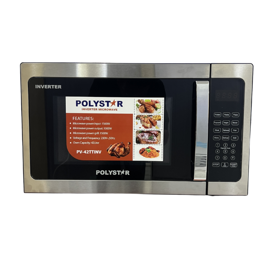 Polystar PV-42TTINV 42L Digital Inverter Microwave Oven with Grill – Family-Size Cooking Appliance