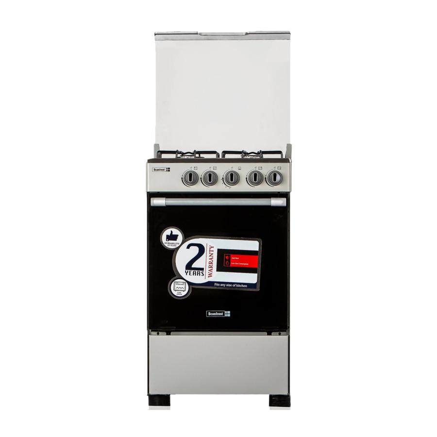 Scanfrost 50cm 4-Burner Gas Cooker with Oven – Compact Freestanding Kitchen Stove (Silver )