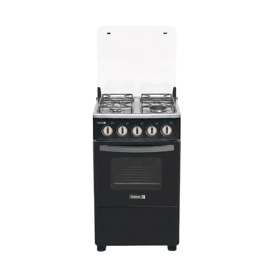 Scanfrost 80cm 4-Burner Black Gas Cooker with Oven – Freestanding Kitchen Stove for Home Cooking & Baking