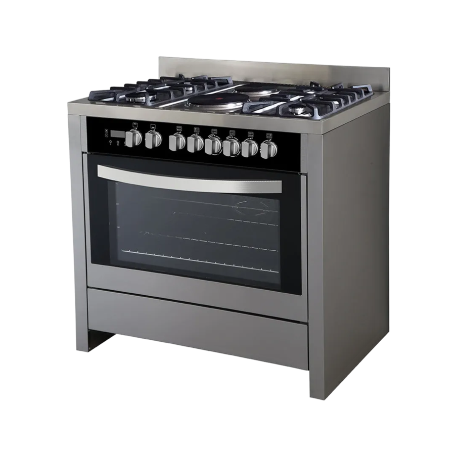 Scanfrost 90x60cm 4 Gas Burner Cooker with 2 Electric Hot Plates – Dual Fuel Freestanding Kitchen Stove with Oven